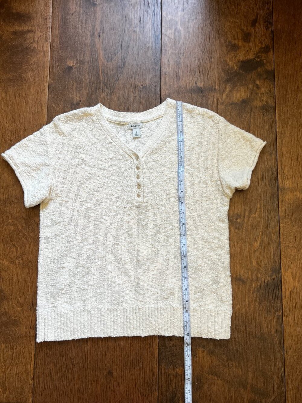LL Bean Women's Cotton Slub Sweater Henley Short-Sleeve Small 519595 Beige
